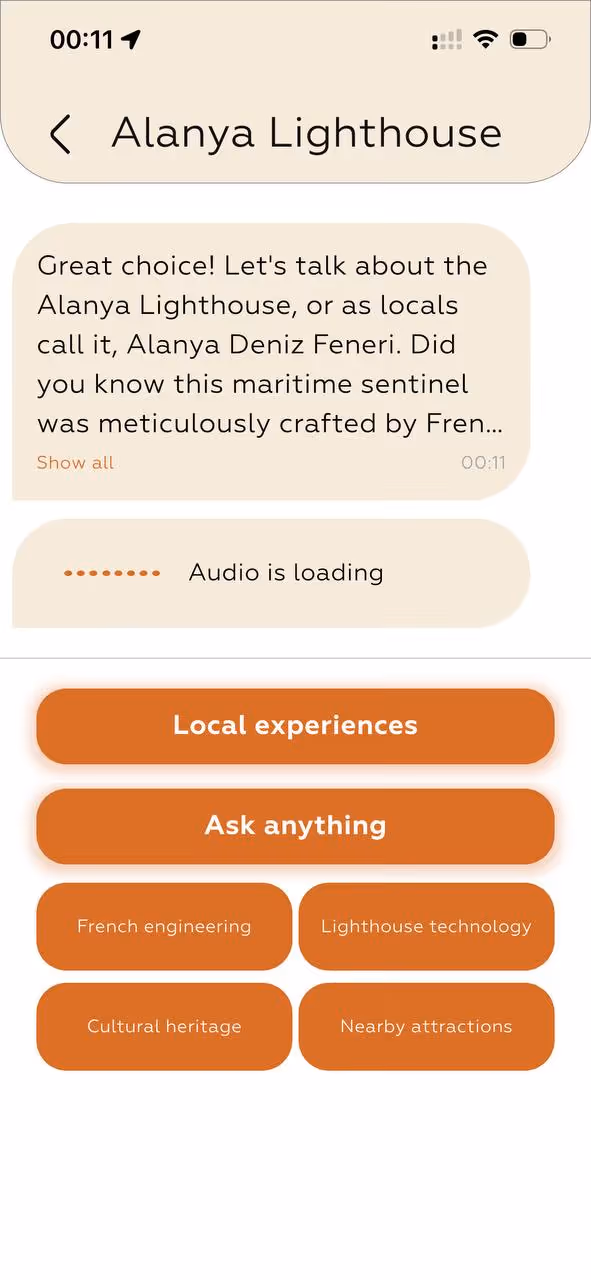 Herodot AI generiert basierend auf Kontext und Erinnerung eine fesselnde Audio-Geschichte über den Alanya-Leuchtturm