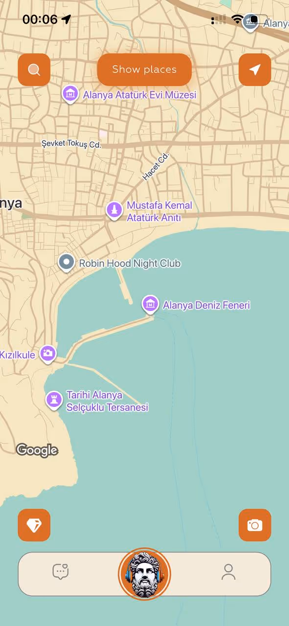 Map showing the precise GPS location of Alanya Lighthouse used by AI for accurate identification